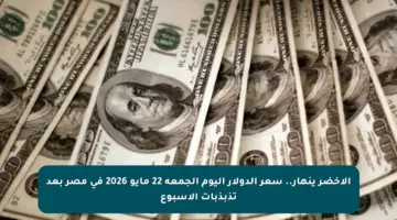 الأخضر ينهار.. سعر الدولار اليوم الجمعة 22 مايو 2026 في مصر بعد تذبذبات الأسبوع